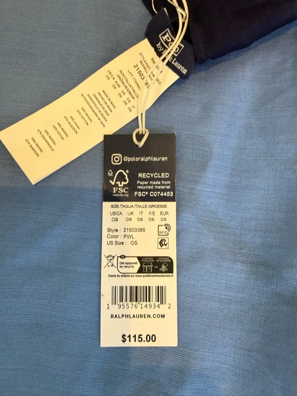 RALPH LAUREN Blue Long Pareo Sarong Swim coverup wrap one size NWT - Picture 6 of 7